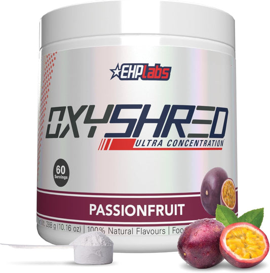 EHP Labs OxyShred Pre Workout Powder & Shredding Supplement - Preworkout Powder with L Glutamine & Acetyl L Carnitine, Energy Boost Drink - Passionfruit, 60 Servings