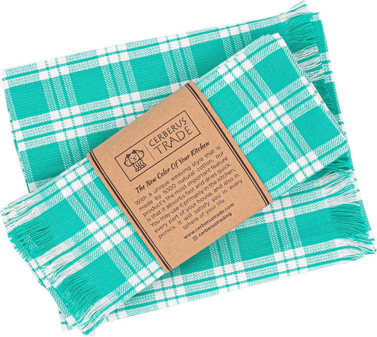 Dish and Kitchen Towels -%100 Cotton Bar and Hand Towels, Absorbent for Dishes, Green (Set of 4)